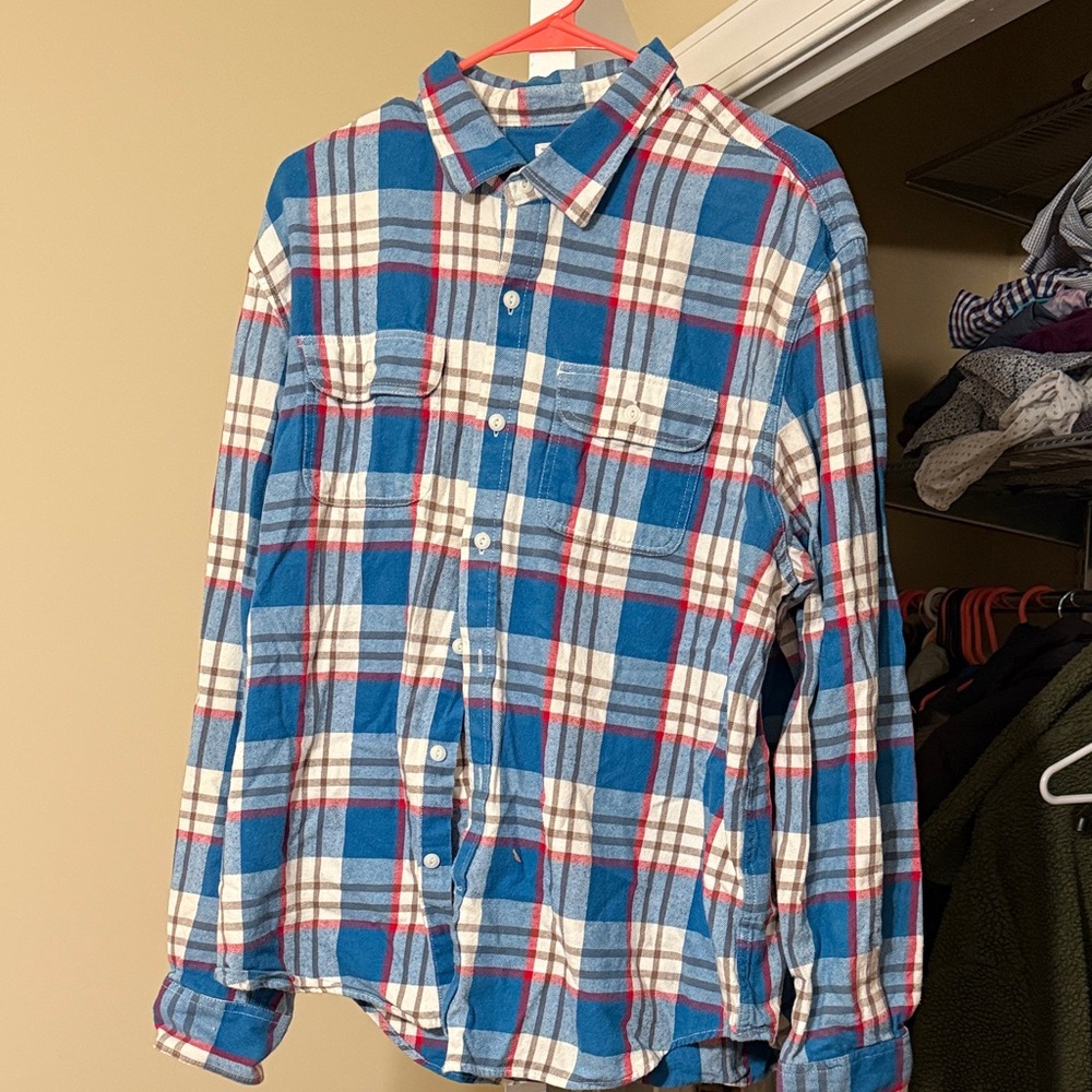 Old Navy Blue, White & Red Plaid Long-Sleeve Button-Down Shirt